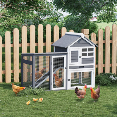 2-Story Wooden Rabbit Hutch with Ramp & Pull-Out Tray, Indoor/Outdoor Bunny Cage with Waterproof Roof, Small Animal Habitat or Chicken Coop