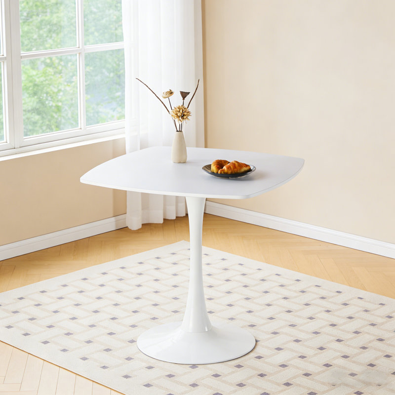 Square Dining Table with Metal Pedestal, White, 28.93" H x 23.62" L x 23.62" W, White