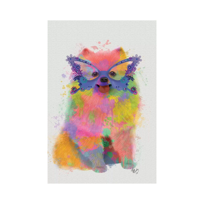 Rainbow Splash Pomeranian 1 Piece Wrapped Canvas Painting, 20.32 cm H x 30.48 cm W