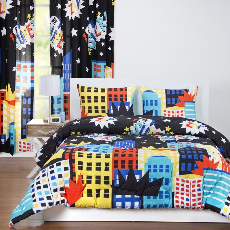 Be Super Blue Microfiber Twin Reversible Kids Comforter Set