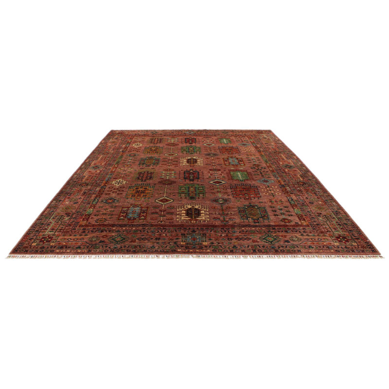 Tapis tribal rose et multicolore 9 x 12