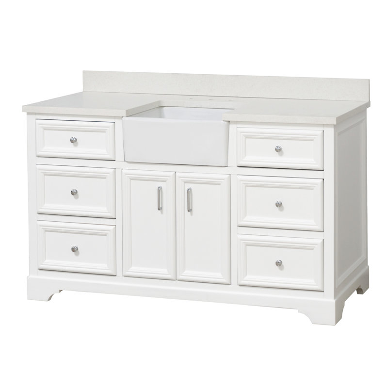Ensemble de meuble-lavabo simple 60 po Emiliano, Blanc, Quartz