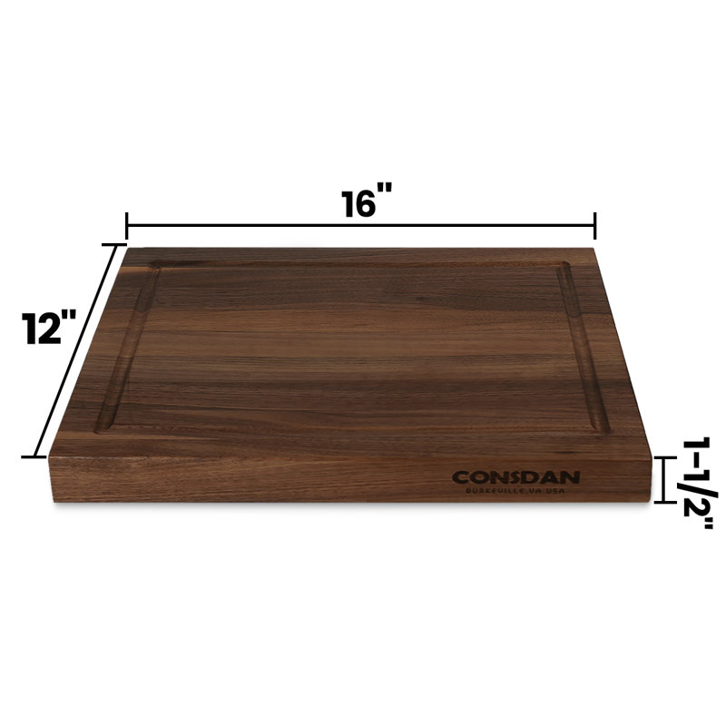 CONSDAN Black Walnut Butcher Block Cutting Board with Inner Handles