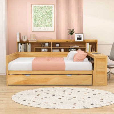 Daybed with Twin Trundle, Shelves, Desk and Slats