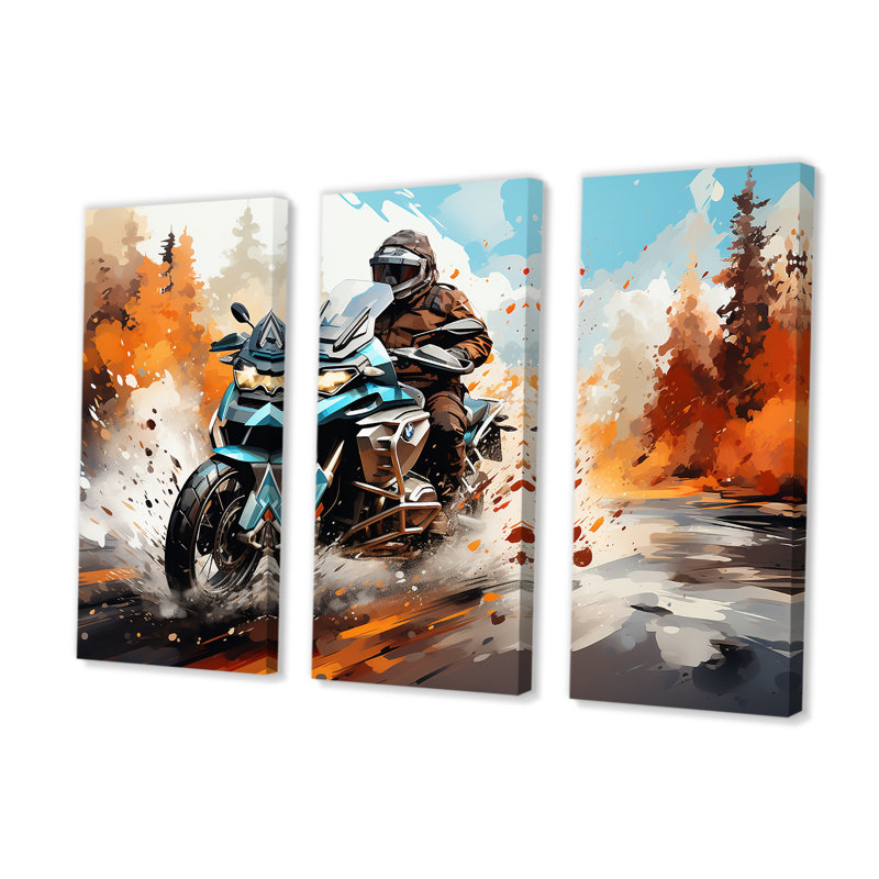«Watercolor Motclecle Speedster Path», ensemble de reproduction d'art mural moto, H 28 po x l 36 po