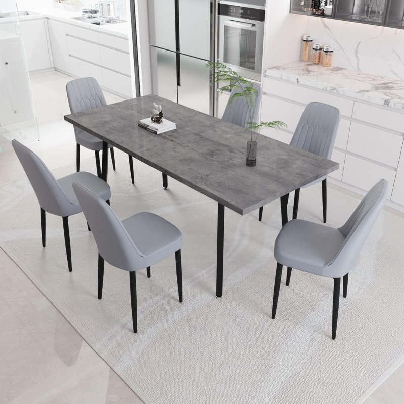 Ensemble de table de salle à manger moderne avec table extensible et chaises en polyuréthane, Gris, 7
