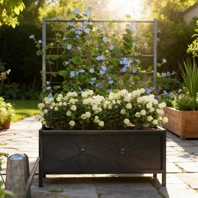 Lit de jardin surélevé galvanisé avec treillis pour vignes grimpantes, jardinière d'extérieur durable et élégante