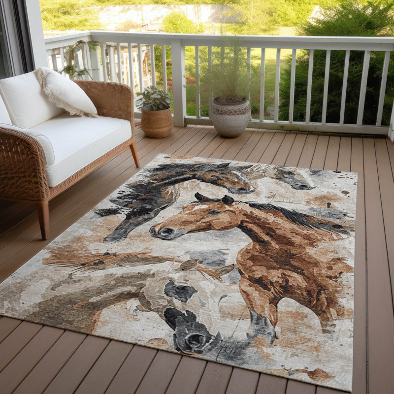 Cinead ACN1720 Machine Washable Indoor/Outdoor Beige Area Rug, Rectangulaire 8 pi x 10 pi
