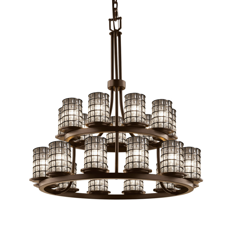 Lustre 21 lumières à anneaux en fil de fer Dakota, Bronze foncé, Grille avec bulles transparentes