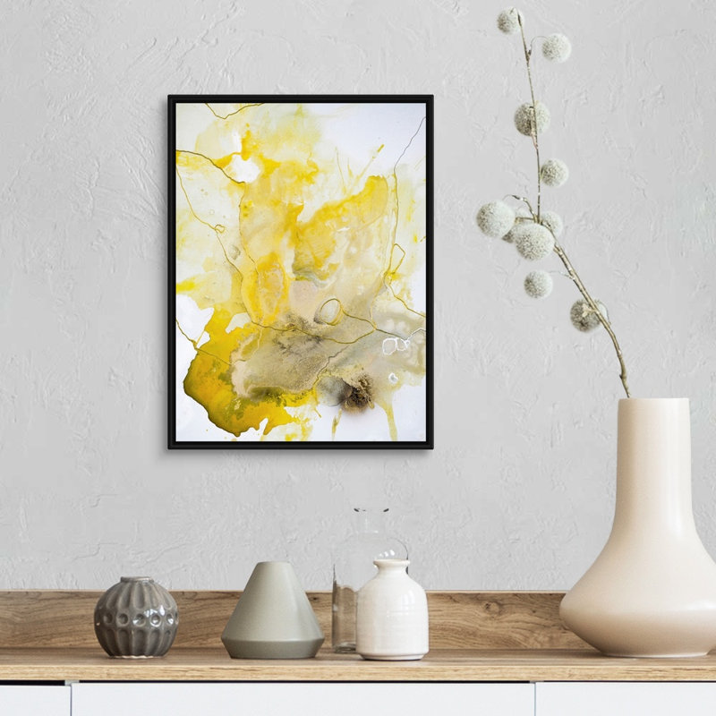 Ligne jaune-reproduction d’art sur toile, H 18 po x l 14 po x P 1,75 po, Cadre noir