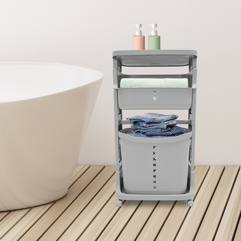 Plastic Rolling Laundry Basket with Handles, Gray