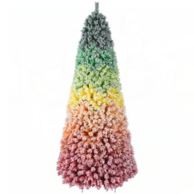 7.5ft Rainbow Gradient Flocked PVC Christmas Tree with 1927 Tips, Colorful Full-Bodied Artificial Pine for Holiday Cheer