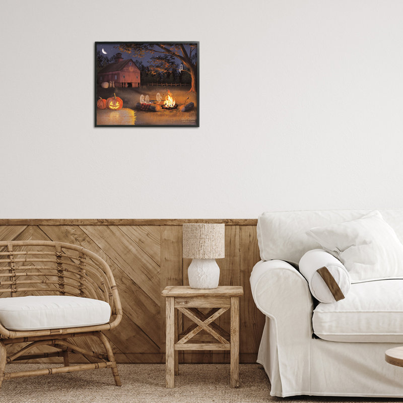 Spooky Ghost & Autumn Campfire, giclée encadrée, design par Billy Jacobs, H 11 po x l 14 po, Giclée encadrée noir minuit