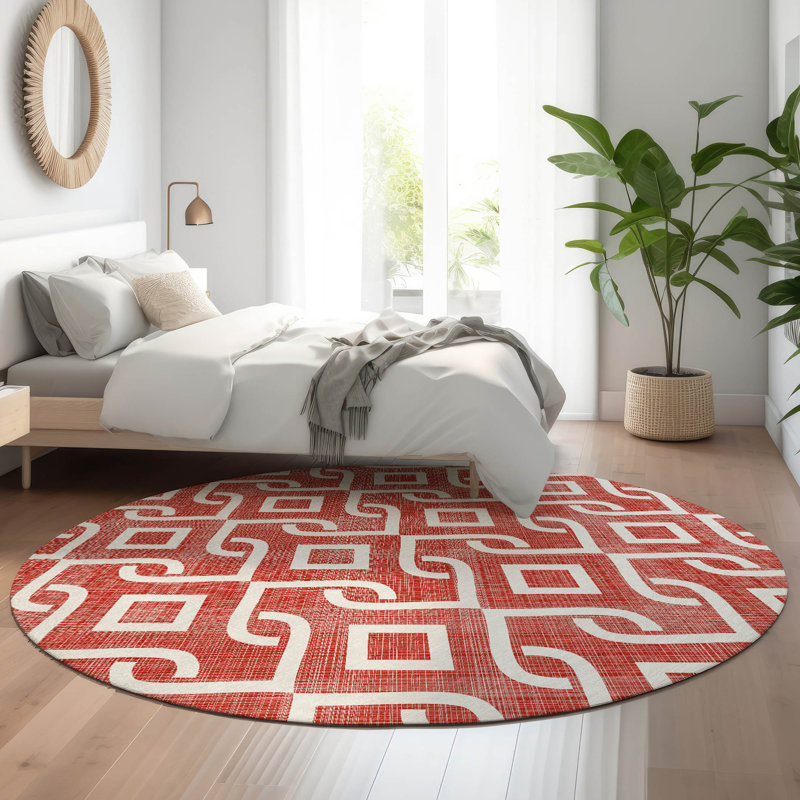 Premium Machine Washable Cerrito Red Rug, Round 8'