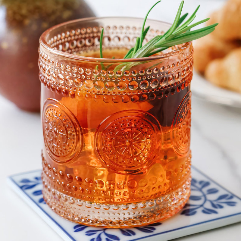 10 oz Rose Gold Hobnail Beaded Floral Vintage Glass Set
