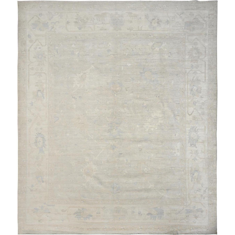 Tapis papyrus 12 pi x 14 pi 2 po blanc noué à la main 100% laine avec motif peshawar délavé Oushak tissé dense XL