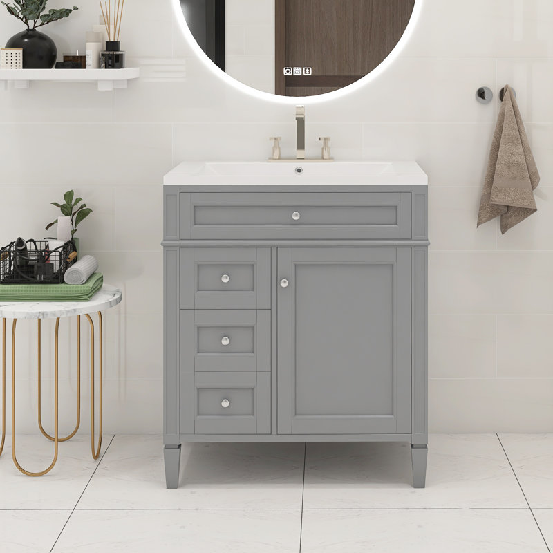 Meuble-lavabo simple 30 po avec comptoir en céramique Sharidan, Gris