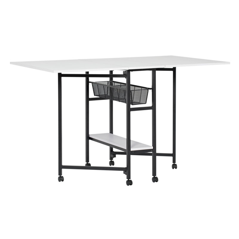 Black and White Metal Folding Craft Table with Storage