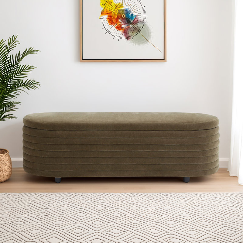 Delray Upholstered Flip Top Storage Bench, Dark Olive Green Velvet