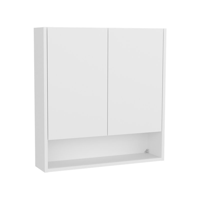Armoire à pharmacie à double porte avec portes en miroir et tablettes intérieures