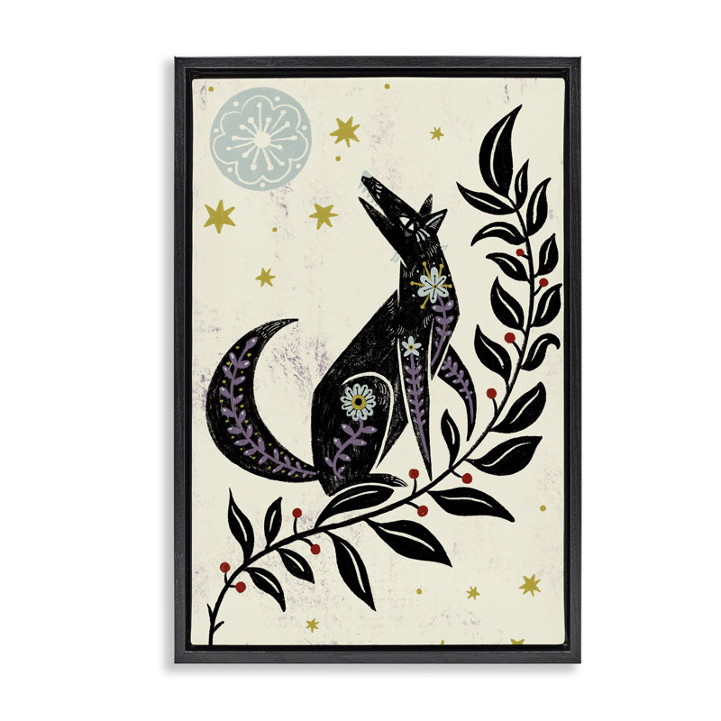 Cadre flottant Howling Winter Wolf, design par Hannah Moren, Cadre flottant noir de jais, H 25 po x l 17 po