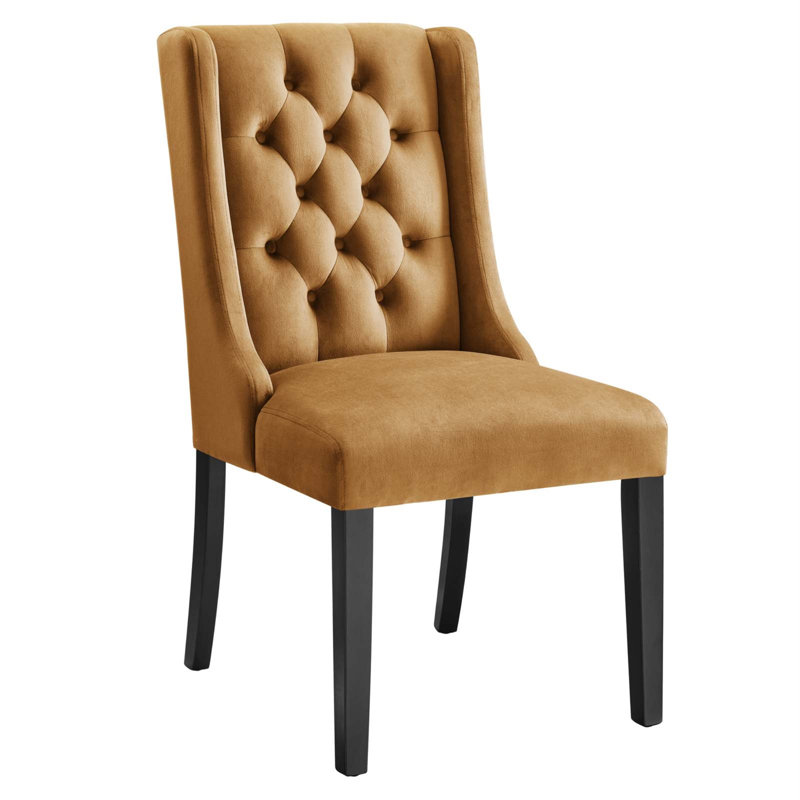 Cognac Velvet Upholstered Wood Dining Chairs - Set of 2