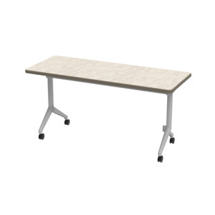 Tables mobiles WB Mfg Commercial à plateau rabattable, 61 x 152 cm, plateau rectangulaire Vision Vava HPL avec bordure grise, pieds argentés de hauteur fixe de 74 cm, roulettes verrouillables