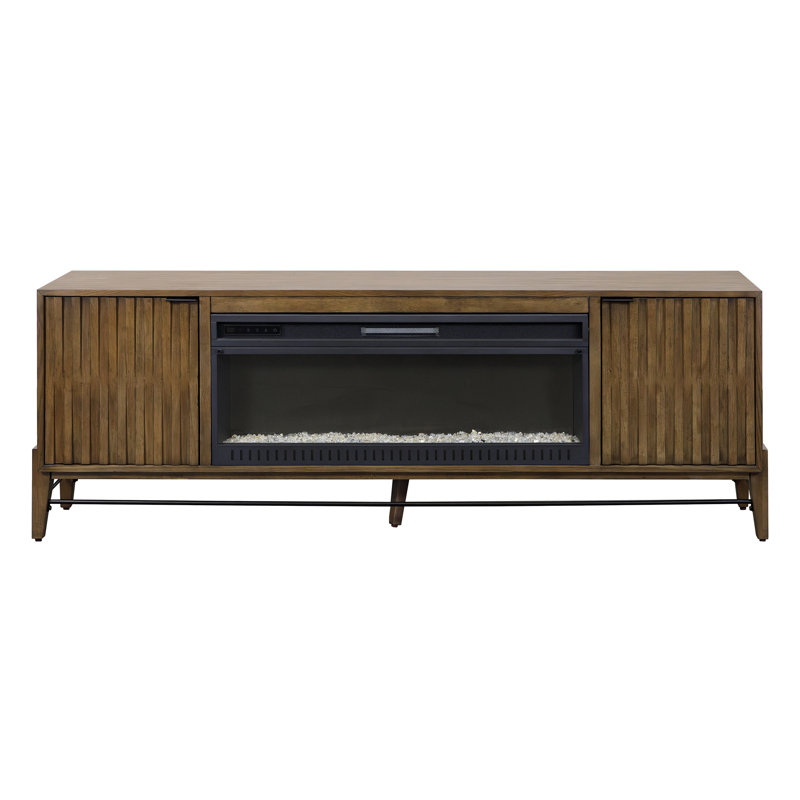 Console de foyer de style moderne Warsama, rangement pour divertissement, meuble télé, entièrement assemblé, brun