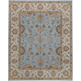 Cornwall Wool Oriental Area Rug in Light Blue/Ivory