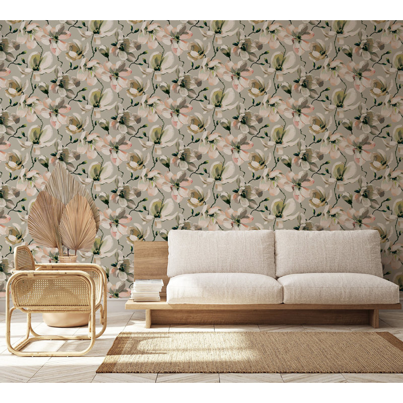 Flora Collection Cherry Blossom Wallpaper Roll, Beige