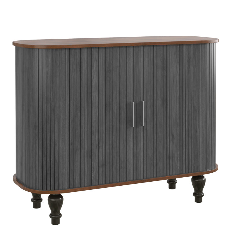 39'' Fluted Bar Cabinet With Wine Storage Space, Gray