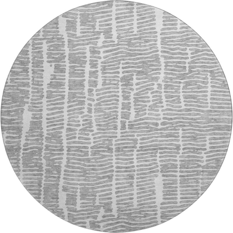 Tapis gris Prisco lavable à la machine de qualité supérieure, Rond 8 pi