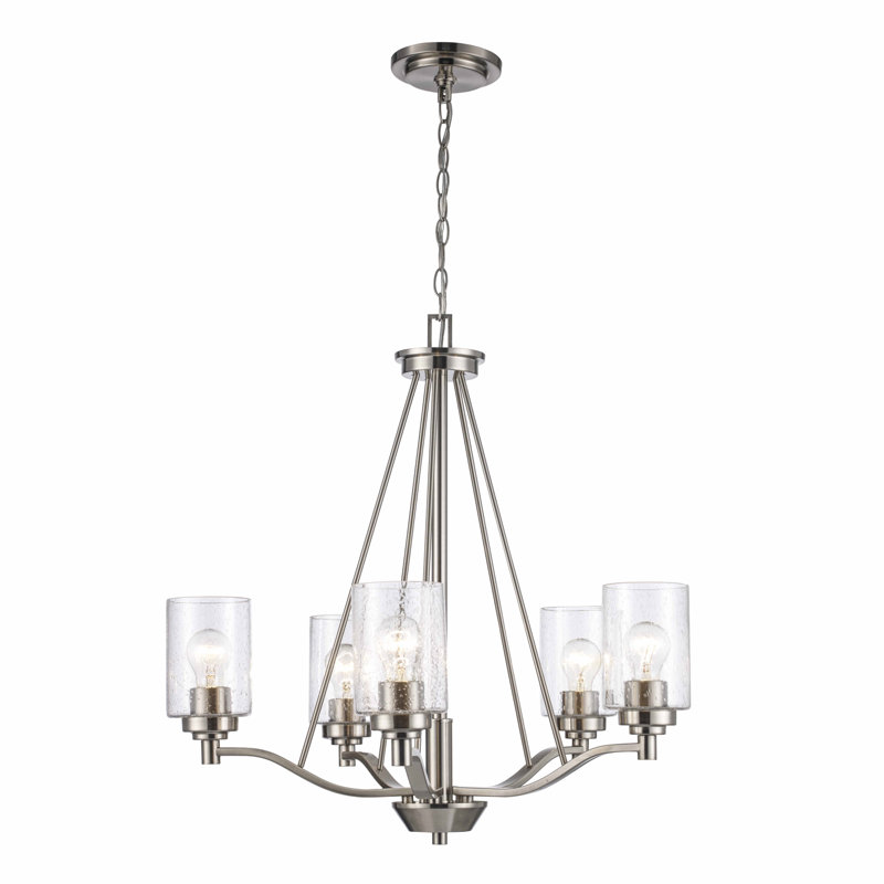 Lustre 5 lumières à abat-jour Venicia, Nickel brossé