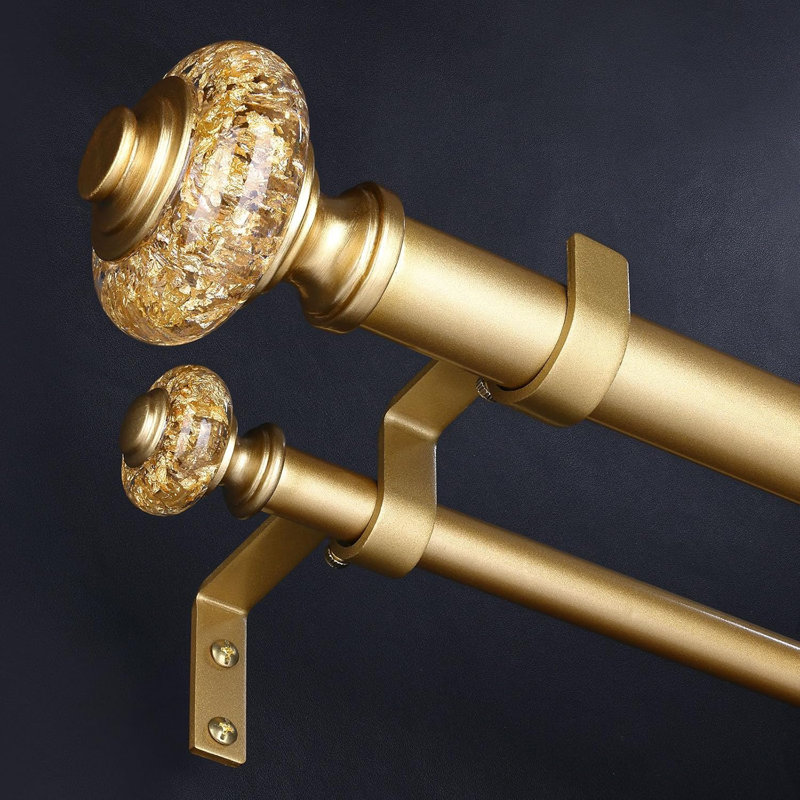 Adjustable 1" Double Curtain Rods with Silver Foil Finials 72-144”, 72" - 144", Silver