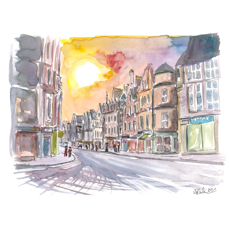Scottish Sunset In Cockburn Street Edinburgh Print by Martina Bleichner, Wrapped Canvas, 24" H x 32" W