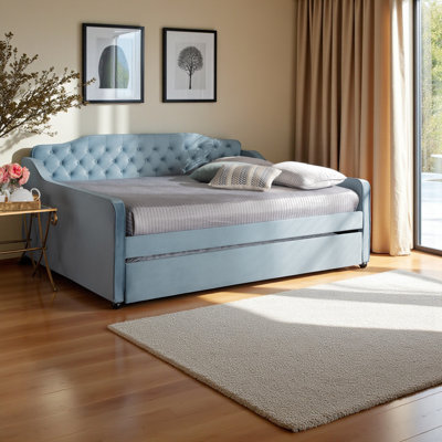 Montiera in Velvet Fabric Upholstered and Button Tufted Daybed with Trundle in Transitional and Contemporary Style by Rosdorf Park