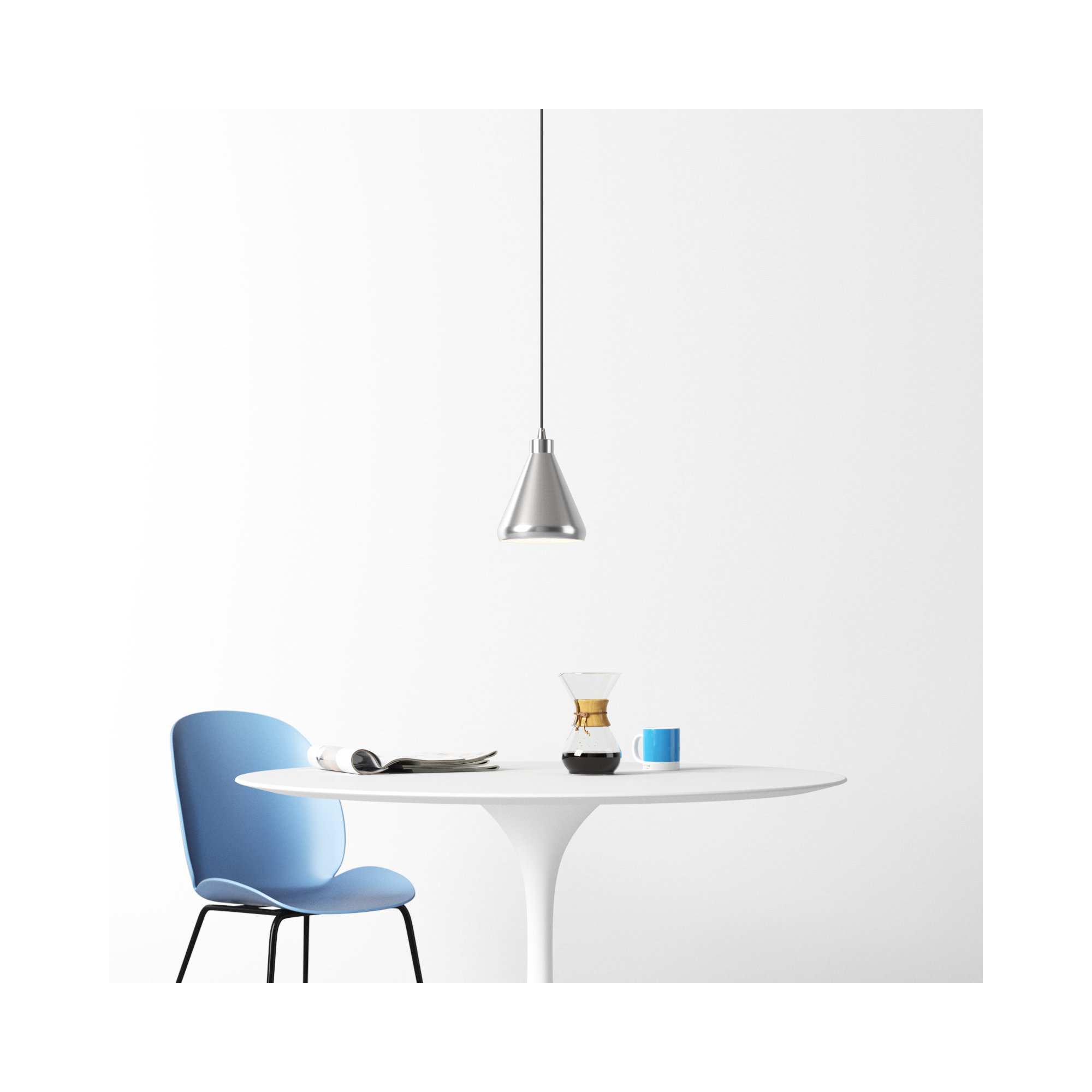 Schultz Metal 1-Light Single Dome Pendant with Adjustable Hanging Height , 13" H x 7" W x 7" D, Brushed Aluminum