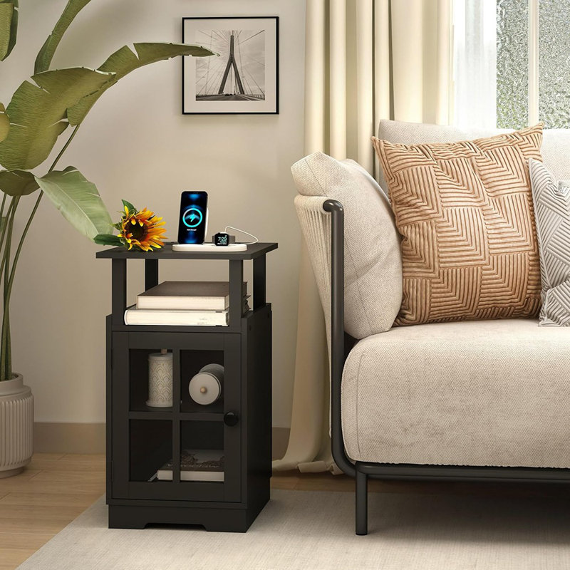 End Table Nightstand With Charging Station, Side Table With USB ...
