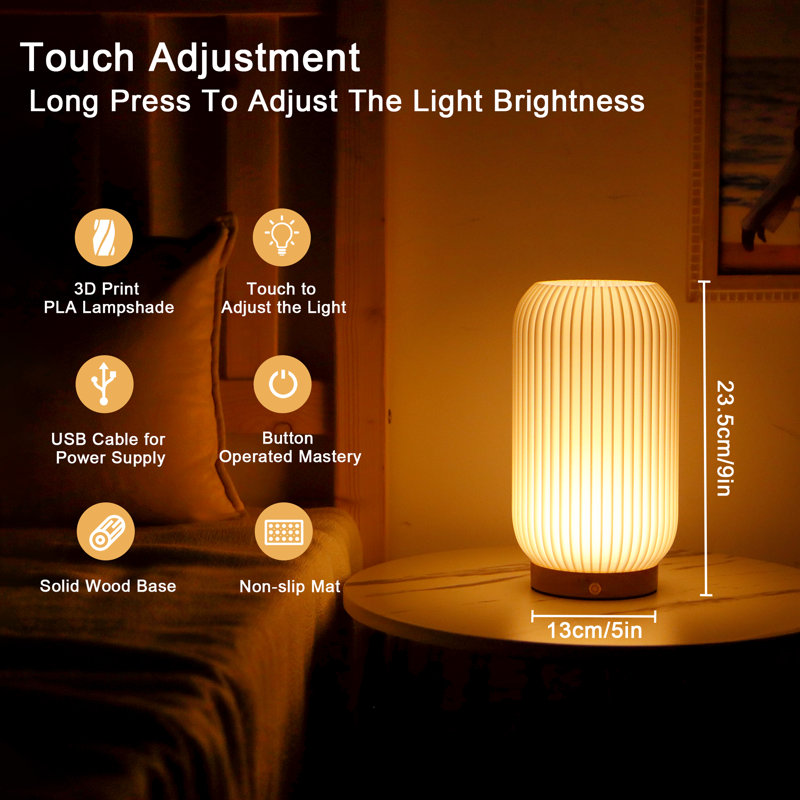 Ebern Designs 3-color Light Source Dimmable Touch Bedside Lamp