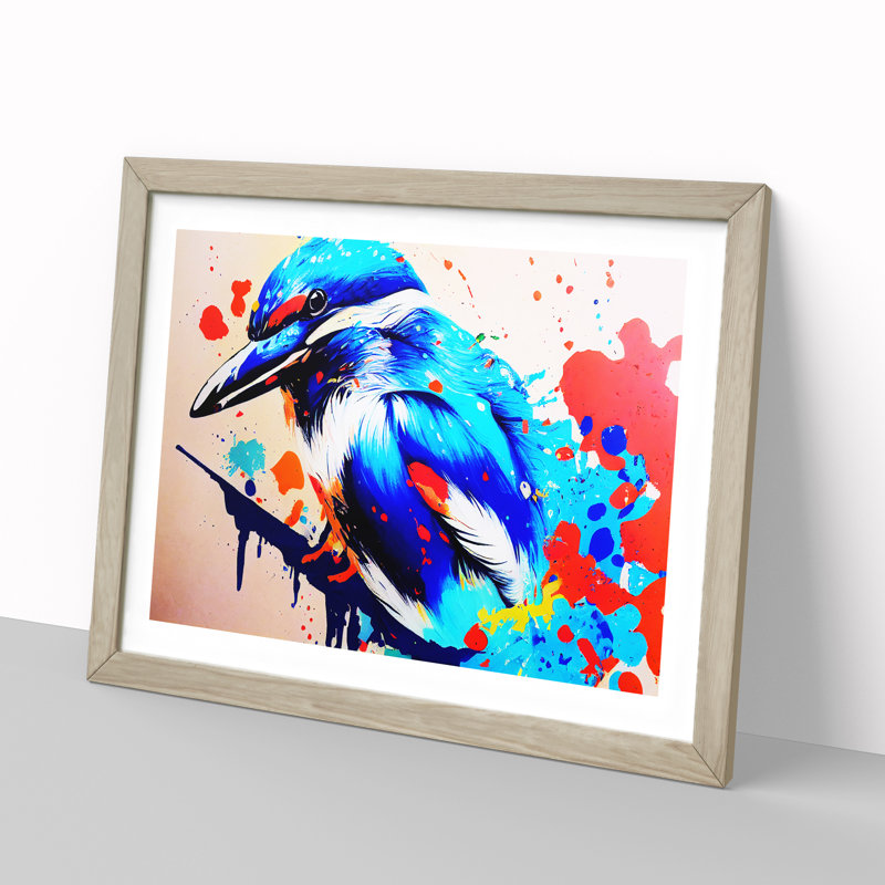Kingfisher Bird Splashed Vol.3 Abstract - Framed Print, 25cm H x 34cm W x 2cm D, Oak
