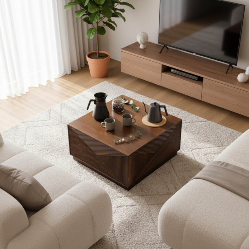 Table basse carrée moderne d'appoint avec tablette de rangement, aucun assemblage requis, pour le salon, espresso et finition blanche