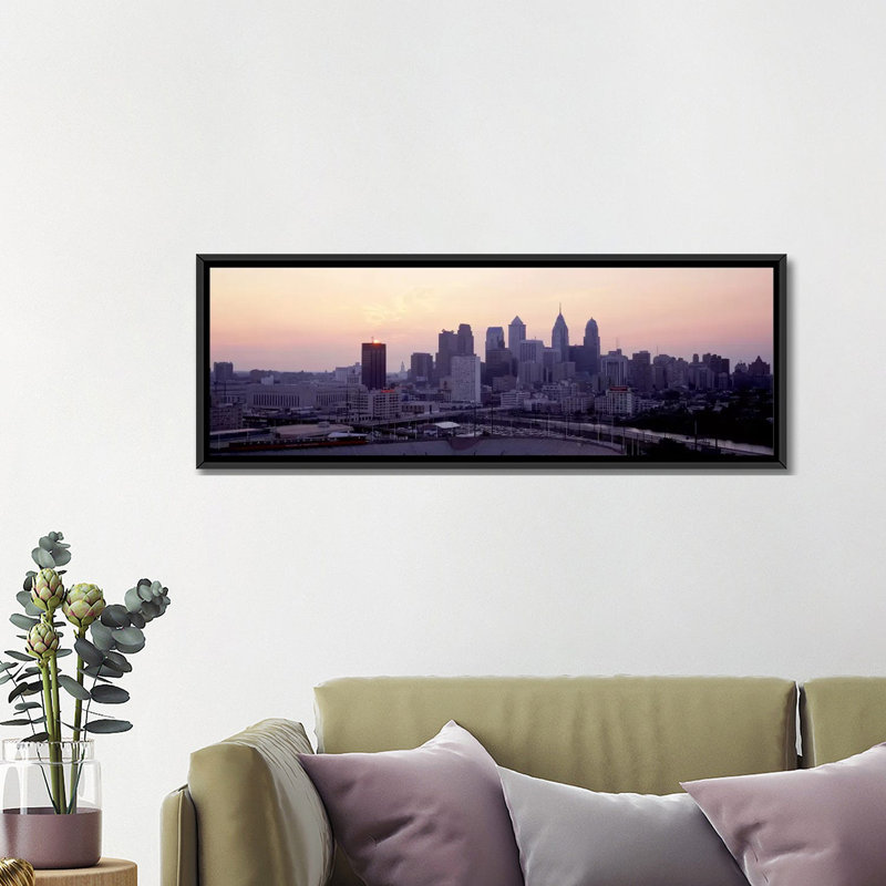 « panoramique » philadelphia, pennsylvanie, reproduction de photo sur toile tendue, H 16 po x l 48 po x P 1,5 po, Cadre noir