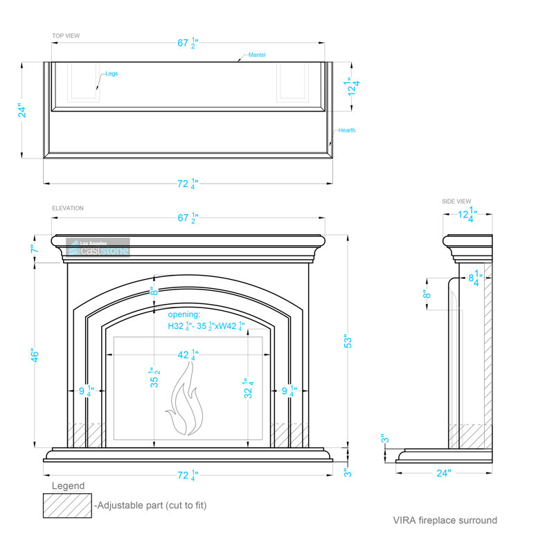 Vira Fireplace Surround, Acid Wash/Gray