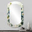 «Blue Green Botanical Elegance», miroir décoratif cylindrique Botanicals, miroir mural asymétrique bleu, impression d'art en métal-107247268