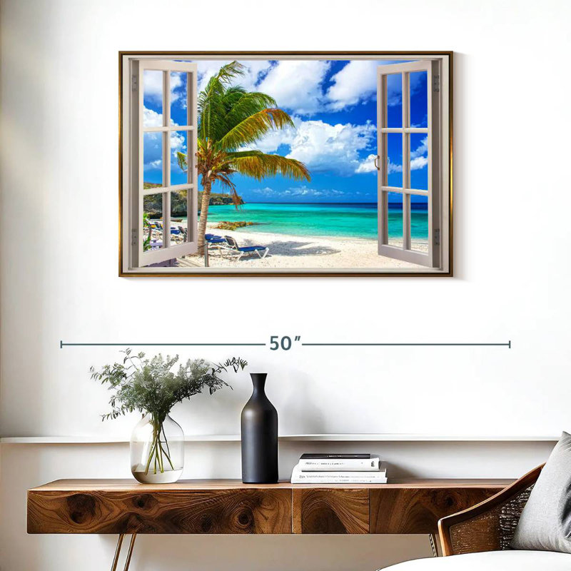 Scène de fenêtre, Cadre flottant doré, 37 po x 25 po