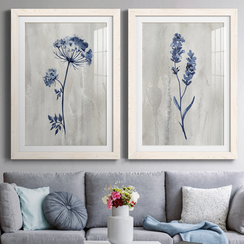 «Indigo Botanical I», ensemble de 2 reproductions d'impressions, Impression encadrée avec passe-partout, H 44 po x l 31 po