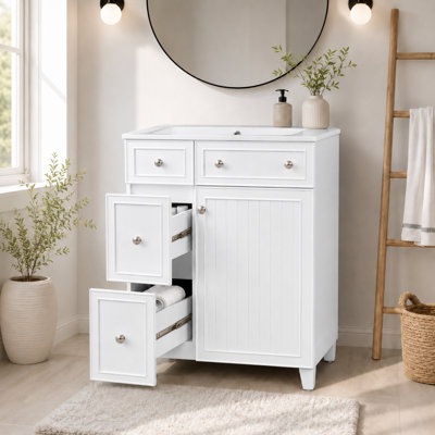 Modern Style 24-Inch Bathroom Vanity Cabinet with Ceramic Sink, 2 Drawers, 1 Door