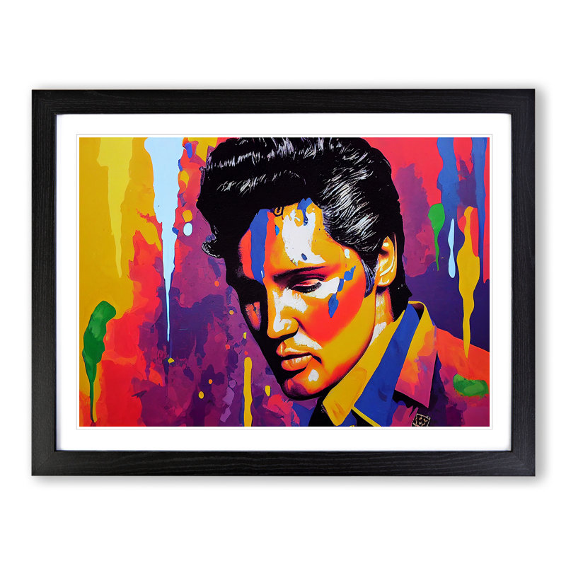 XH1022-6737X Paint Splashed Elvis Presley Vol.1 Abstract 1 Piece Single Picture Frame Wall Art, 34cm H x 46cm W x 2cm D
