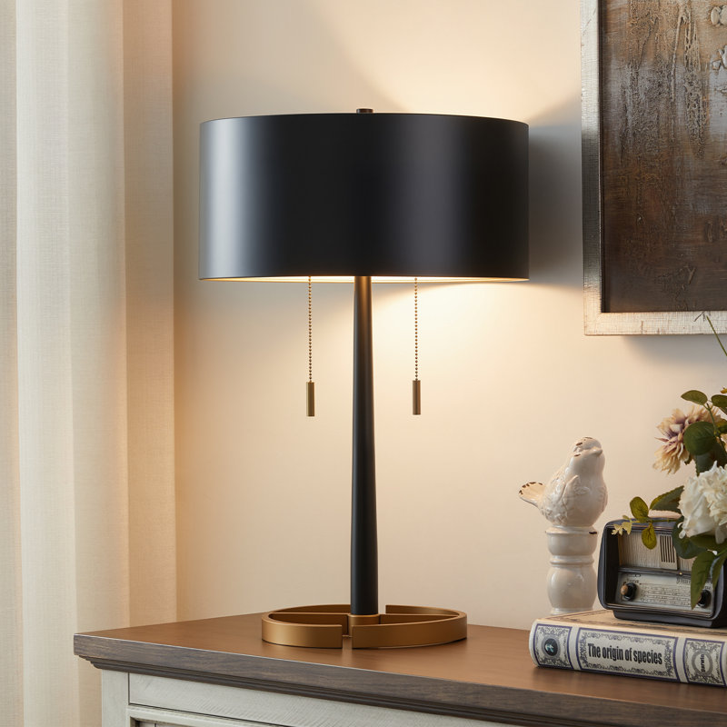 24" Metal Table Lamp, Dual Pull Chain Switch, Modern Lighting For Bedroom Or Office, Ambient Home Decor, Nightstand Essential