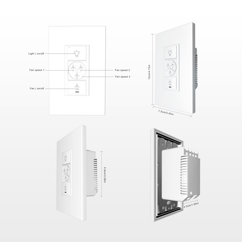 White Smart Wi-Fi Ceiling Fan Control Switch with Light